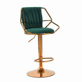 2x Height Velvet Padded Golden Round Base Barstools Chairs with Backrest and Footrest -GREEN V255-GP1800R-GREEN