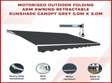 Motorised Outdoor Folding Arm Awning Retractable Sunshade Canopy Grey 5.0m x 3.0m V63-842911