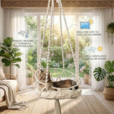 Hanging Cat Bed, Hanging Cat Hammock, Hand-Woven Swing with Soft Cushion & Pom-pom for Indoor V1107-135-21215