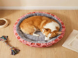 Round Pet Bed for Small Dogs and Cats, Soft Plush Calming Cat Bed with Strawberry Pattern, Cozy V888-ELOSUNG54597