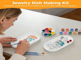 4 Sets Jewelry Dish Making Kit, DIY Jewelry Tray Kit, Paintable Plaster Dish Set with Acrylic Paints V1192-AZ-W-18365