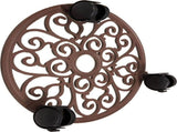 Heavy Duty Cast Iron Flowerpot Holder, Flower Stand Round Holder with Wheels Rustproof Metal V1370-AZ4-06351