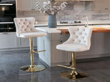 4x Height Adjustable Swivel Bar Stool Velvet Studs Barstool with Footrest and Golden Base- Beige V226-SW1912BG-2