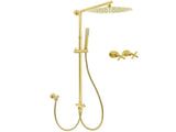 Brushed Gold 12" Large Shower Head One Spray Mode Handheld Rose Sliding Rail Arm Round Mixer Set V1233-SC842GSS019CBGKSR112GKCR201BG