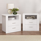 Artiss 2 X Bedside Table 2 Drawers with Shelf - TARA White FURNI-SIDE-SHELF-WHX2