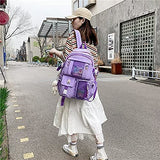 Kawaii Backpack with Bear Pendant, Aesthetic Canvas Students Schoolbag Shoulder Tote Bag Casual V1366-AZ2-W-03954