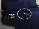 Laura Hill Luxury Living 4pc 1000 Thread Count Cotton Rich Queen Bed Sheet Set Gift Pack Navy B CVC-10QS-NV