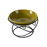 Raised Ceramic Pet Bowl with Metal Stand Green - Paw Print Cat and Dog Feeding Bowl, Removable V888-ELOSUNG57071-2