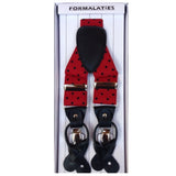 Mens Premium Convertible Suspenders Braces Clip On Elastic Y-Back Traditional Leather Tab - Polka V563-LXRYSUSPENDERS-PLKREDBLK