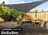 Wallaroo 280GSM Outdoor Sun Shade Sail Canopy Grey - 5m x 5m x 5m GYSS-280-555