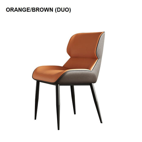 Orange Brown Italian Minimal List Dining Chairs PU Retro Chair Cafe Kitchen Modern Metal Legs x2 V255-I-DICHAIR-DR-OR