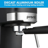Pronti CM-850D Coffee Machine 20 Bar Espresso Maker with Milk Frother and 1.25L Tank CFM-GTS-850D