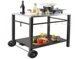 Outdoor Grill Dining Cart with Double-Shelf, 85*55cm BBQ Movable Food Prep Table, Multifunctional V952-JSHWBCTC855512MJNV0