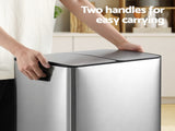 Cefito Pedal Bins Rubbish Bin Dual Compartment Waste Recycle Dustbins 60L Silver RB-60L-2C-SI