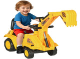 Yellow children's ride-on excavator puller, with horn, under-seat storage space, sit-and-slide V1197-WJ-071701