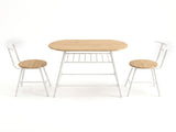 Artiss Oval Dining Table Set 3PC Space-Saving Bistro Kitchen Storage Wine Rack Natural White DSET-D-OVAL-WD