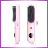 Cordless Hair Straightener Brush, Portable Mini Ionic Hair Straightener with Titanium Plates, USB V1107-110-88208-WHT-205MM