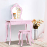 Keezi Kids Dressing Table Stool Set Vanity Mirror Princess Children Makeup Pink FURNI-G-054-KDT-PK