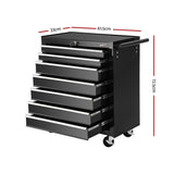 Giantz 7 Drawer Tool Box Cabinet Chest Trolley Storage Garage Toolbox Black TB-7DR-RL-BK