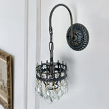 Vintage Wall Light Sconce with Clear Crystals, Black and Gold Glass Wall Lamp, 3-Mode Dimmable LED V767-LT-X142