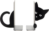2-Piece Hidden Cat Metal Bookend Set, Black Decorative Book Supports V1188-MS-731-037