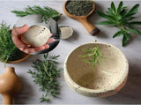 Pottery Herb Stripper Bowl, Ceramic Herb Stripper, Easy to Clean and Use, Handmade Different Round V1366-AZ2-W-13139