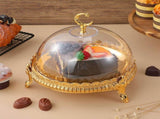 1Set Household Dessert Tray with Dome Cover Stylish Golden Cake Plate for Banquets V1366-AZ2-W-25462