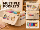 Canvas Yarn Storage Bag, Large Knitting and Crochet Organizer Tote with Multiple Front Pockets, Yarn V1369-AZ3-W-17999