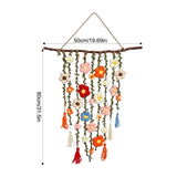 Boho Crochet Flower Wall Hanging,19.7in Handmade Macrame Floral Tapestry with Wooden Branch and V1369-AZ3-W-14907