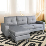 Sarantino Linen Corner Sofa Couch Lounge Chaise with Metal Legs - Grey SOFA-029-LNN-GRY-M