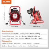 Drain Cleaner Machine Drain Auger 50FT x 3/8 Inch Manual Feed & 4 Cutters V952-SDJJKLSGDSTJVQGHEV3