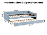 Artiss King Single Buttonless Tufted Daybed with Pull-Out Trundle, Light Blue XFSI-DBRK111AKS-AB