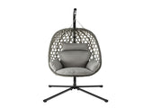 Gardeon Outdoor Swing Chair with Stand Cushion Rattan Furniture Grey HM-EGG-ROPE-FLD-S-GY