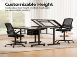 Artiss Drawing Table with Ergonomic Office Chair, Drafting Tables with Tempered Glass Desktop, DRAW-DESK03-SI-RING-2003