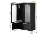 Artiss 2x Buffet Sideboard Cabinet Pantry 5-Tier Storage Cupboard Fluted Black FUR-S-SID-04-BK-ABX2
