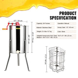 Manual Honey Extractor, 2/4 Frames Honey Spinner Extractor, Stainless Steel Beekeeping Extraction, V952-SDYMJBXGY1524JECGV0
