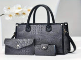Luxury Handbag Set Crocodile Pattern Handbag Three Piece Handbag Set Large - Light Gray - Size V1347-127-84453-LTG-28-10-21