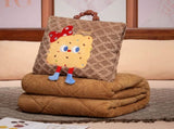 Coffee Thick Fleece Cartoon Cookie Pillow Blanket 2-in-1 for Winter Car and Office Use V888-ELOSUNG28648