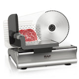 Electric Food Slicer with 190mm Stainless Steel Blade, Adjustable Thickness 0-15mm, Easy-Clean V1341-ZY-XJ89HHEZ-SILVER