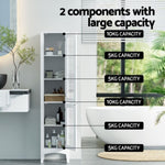 Artiss Bathroom Storage Cabinet 160cm Tall Slim Floor Cupboard Toilet Glass Door White FURNI-C-BATH-TB02-WH