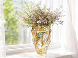 Gold Glass Vase, 9" Tall Crystal Flower Vase, Boho & European Style Vintage Glass Vase for Wedding V1370-AZ4-15530