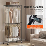 VEVOR Heavy Duty Clothes Rack, Double Hanging Rods Clothing Garment Rack with Bottom and Top Storage V952-JYKCYJ2838122UE86V0