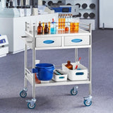 Lab Serving Cart, 2 Layers Stainless Steel Utility Rolling Cart, Medical Cart with Two Drawers, V952-SYSST42014302PL3ZV0