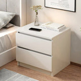 Modern Nightstand Warm White Double Drawer Finger Pull Geometric Clean Lines V360-ZC-FNBT0052-WT-2D-47