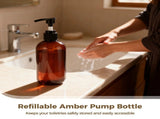 24PCS Pump Bottle Dispensers, 8oz Amber Plastic Bottles, Refillable Liquid Dispensers with Secure V1192-AZ-W-18328