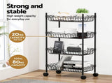 Artiss 4-Tier Shelving Unit Adjustable Garage Storage Kitchen Rack With Wheels SU-45X90-ROLL-BK