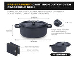 24cm Pre-seasoned NonStick Cast Iron Dutch Oven Handles Lid Skillet Cookware Braising Pot Pan V324-TSD-POT24CM