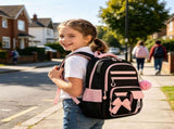 17.3in Large Capacity Bow Pom Pom Casual Rucksack, Waterproof Polyester Luggage Strap Backpack, V1366-AZ2-W-21373