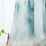 Green Window Curtains Pack of 2, Contemporary Minimalist Lands of Wild Forest and Misty Mountain V1192-AZ-W-16444