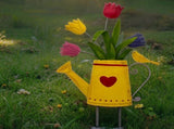 Flowers In Yellow Watering Can Garden Stake 55cm V637-71302FLW